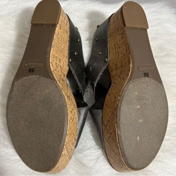 Madeline Adonis silver cross strap brass studded cork heels - 8M‎ - Picture 9 of 11